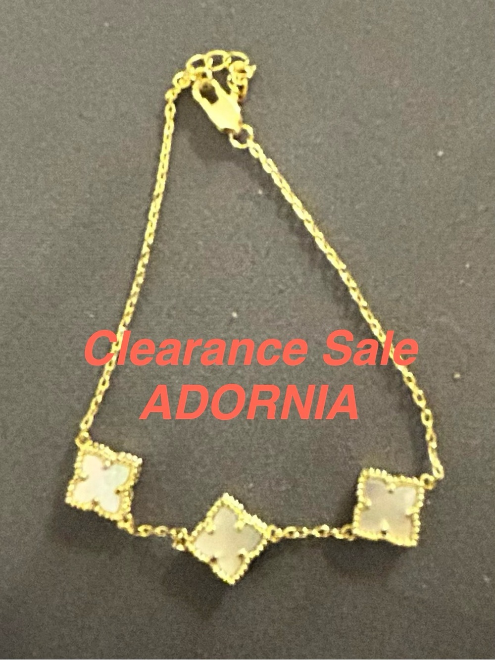 Adornia 14K Gold White Mother of Pearl Clover Station Bracelet NWT Reg $95